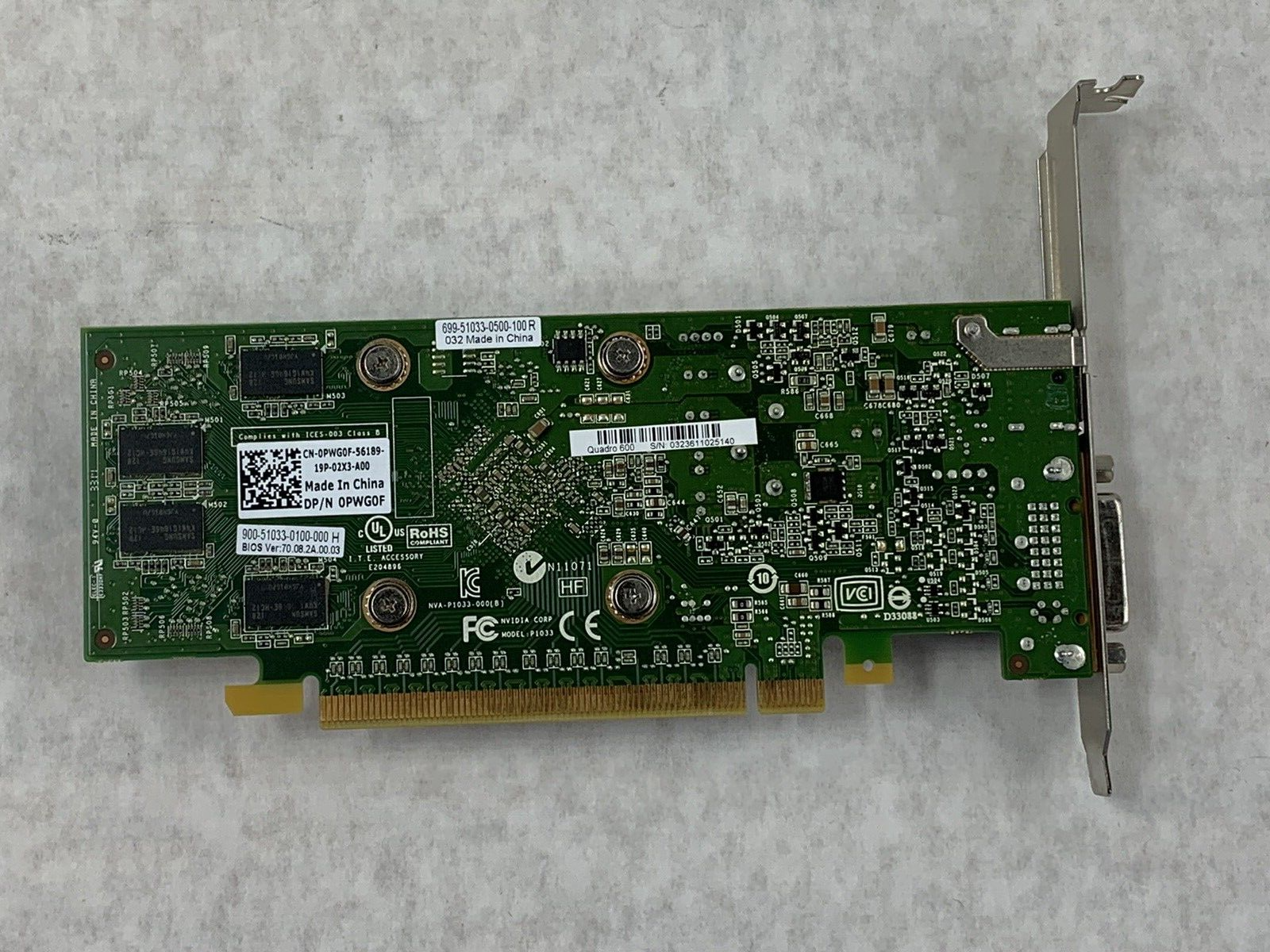 Dell NVIDIA Quadro 600 0PWG0F 1GB 128-Bit DDR3 PCIe Video Graphics Card GPU