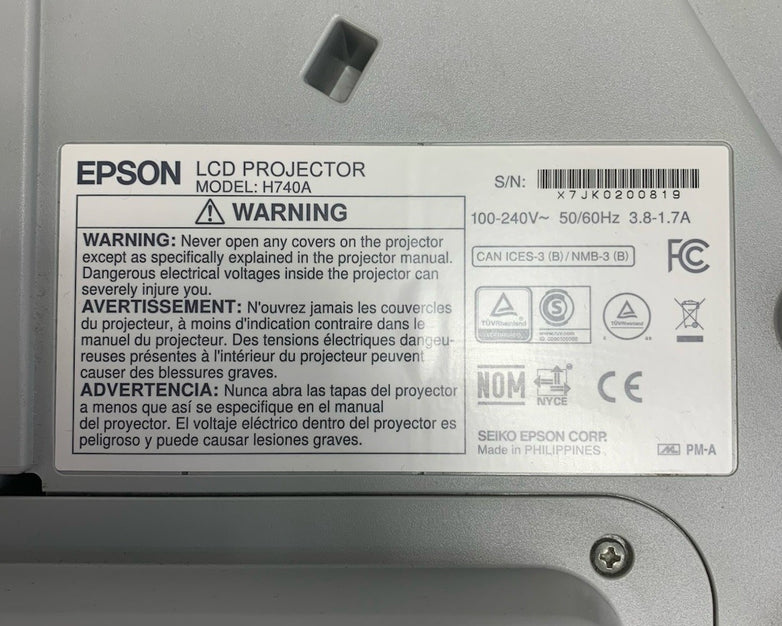 Epson PowerLite 695Wi H740A LCD Lamp Projector 371 Lamp Hours - No Remote