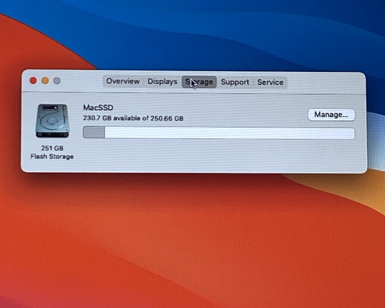 Apple MacBook Air A1466 2014 13" i5 4GB RAM 250GB SSD os11.7.11 -Service Battery