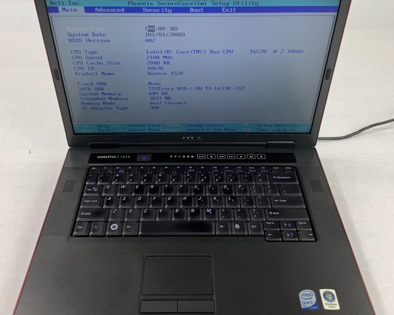 Dell Vostro 1520 Core 2 Duo T6570 2.10 GHz 3 GB Ram No OS No HDD No Batt No AC