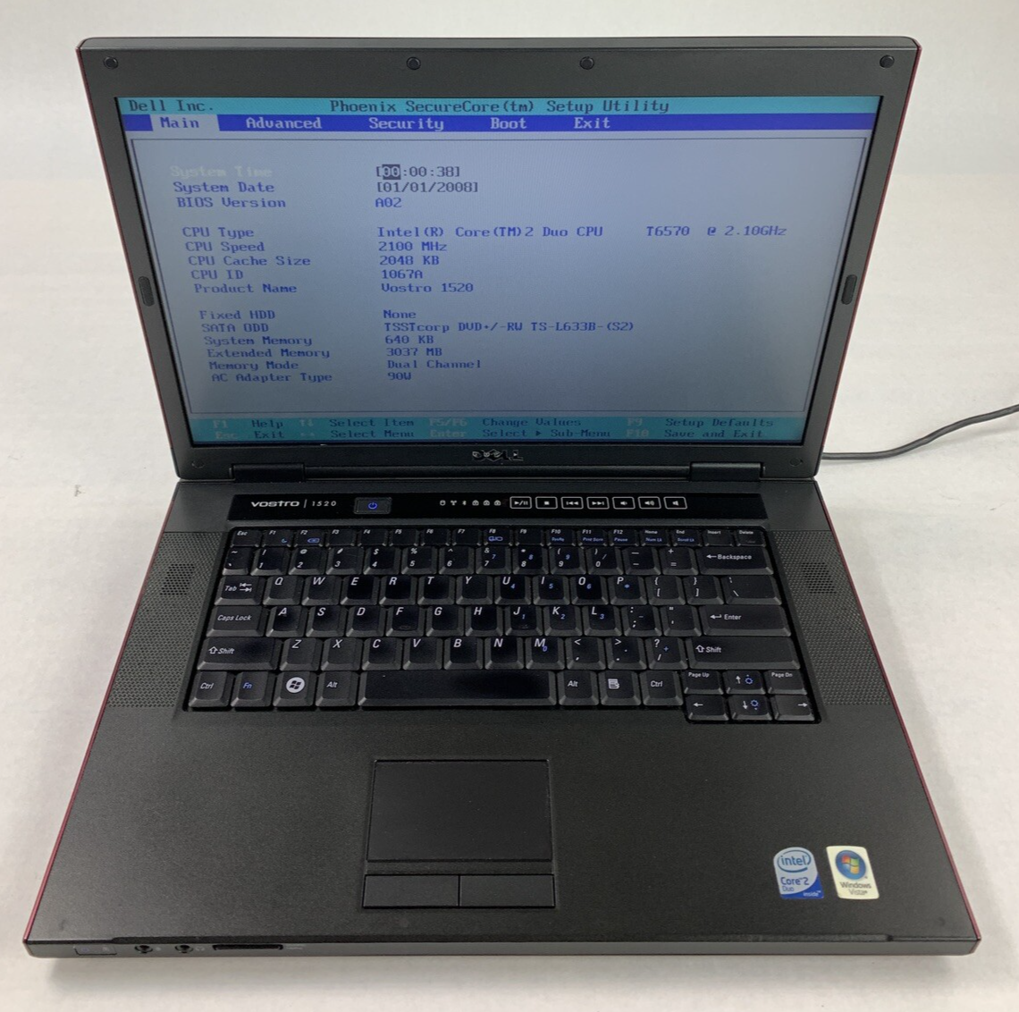 Dell Vostro 1520 Core 2 Duo T6570 2.10 GHz 3 GB Ram No OS No HDD No Batt No AC