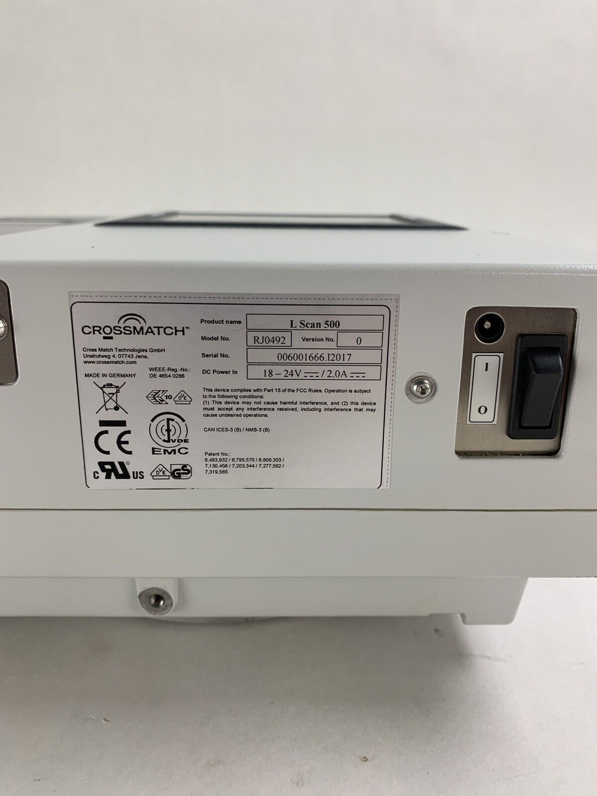 Crossmatch L Scan 500 Fingerprint Scanner RJ0492 No Power Cord Power Tested