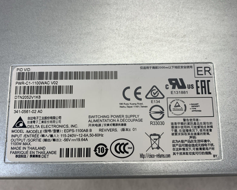 Delta Electronics Cisco EDPS-1100AB 1100W Power Supply PWR-C1-1100WAC - Lot of 2