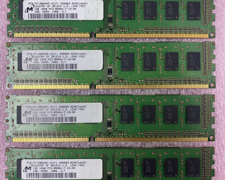 Lot( 4 ) 1GB Micron MT8JTF12864AZ-1G1F1 DDR3 1Rx8 PC3-8500U-7-10-A0 non-ECC RAM