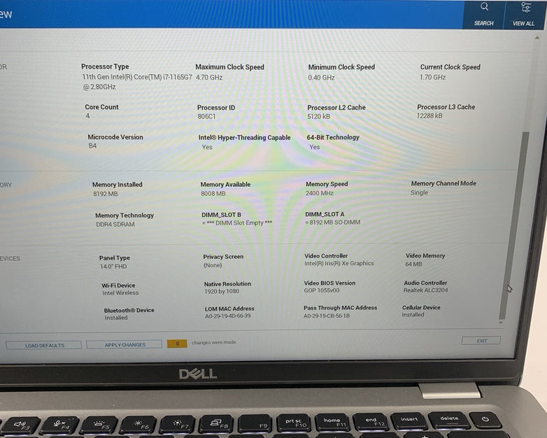 Dell Latitude 5420 14" Laptop  i7-1165G7 2.8 GHz 8 GB RAM No OS/SSD/AC