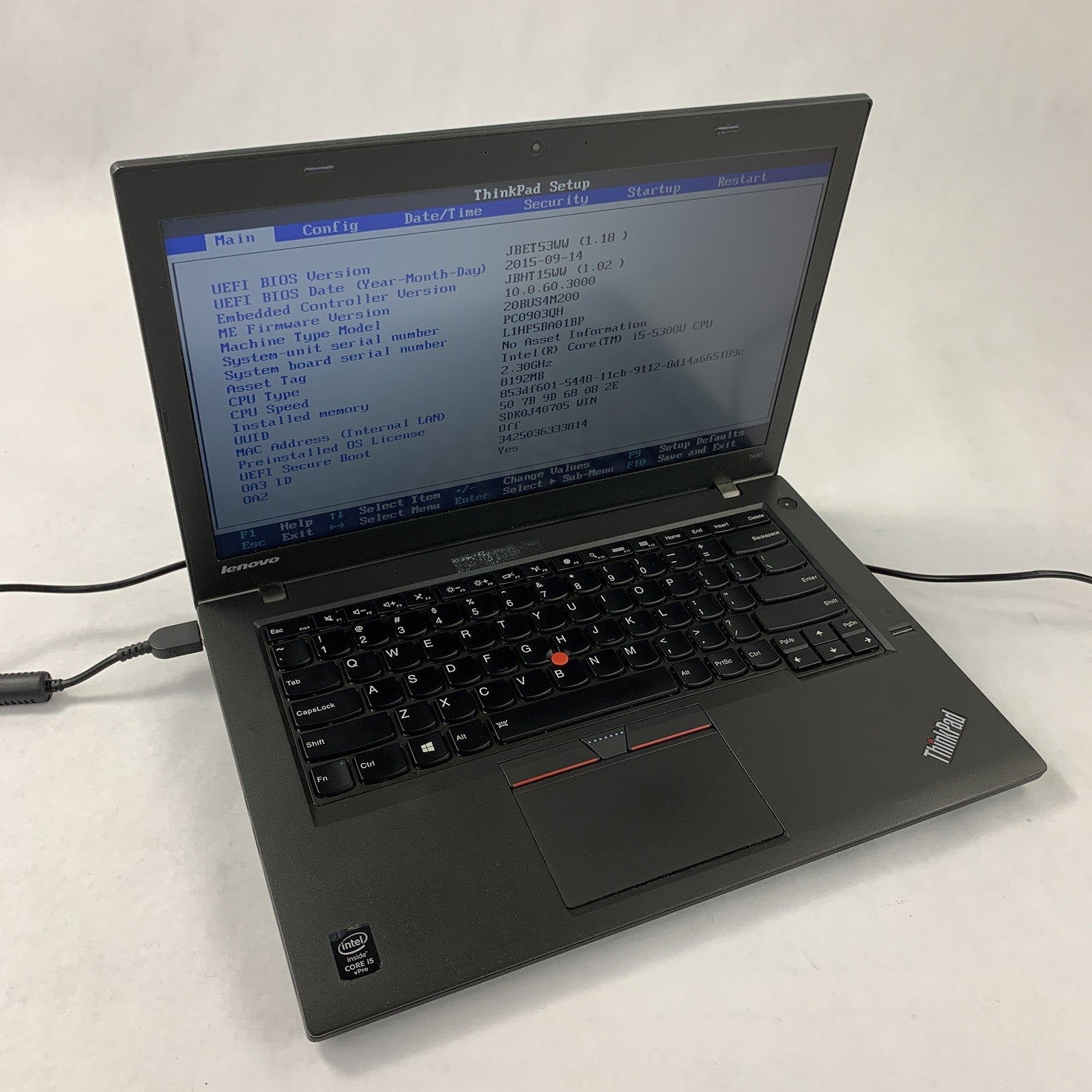 Lenovo ThinkPad T450 14" Intel i5-5300U 2.3 GHz 8 GB Ram No OS No HDD NO AC