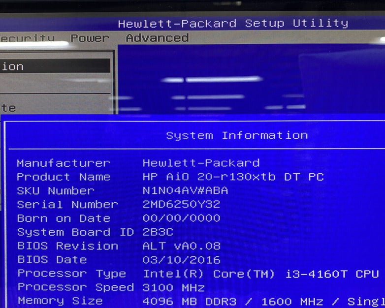 HP AIO 20-130xtb Touch 20" Intel Core i3-4160T 3.10GHz 4GB RAM No AC HDD OS