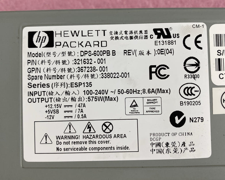 Hewlett Packard DPS-600PB B Power Supply No Power Cord Power Tested Lot of 2