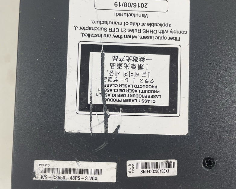 Cisco WS-C3650-48PS-S V04 Tested & Reset 1X PSU