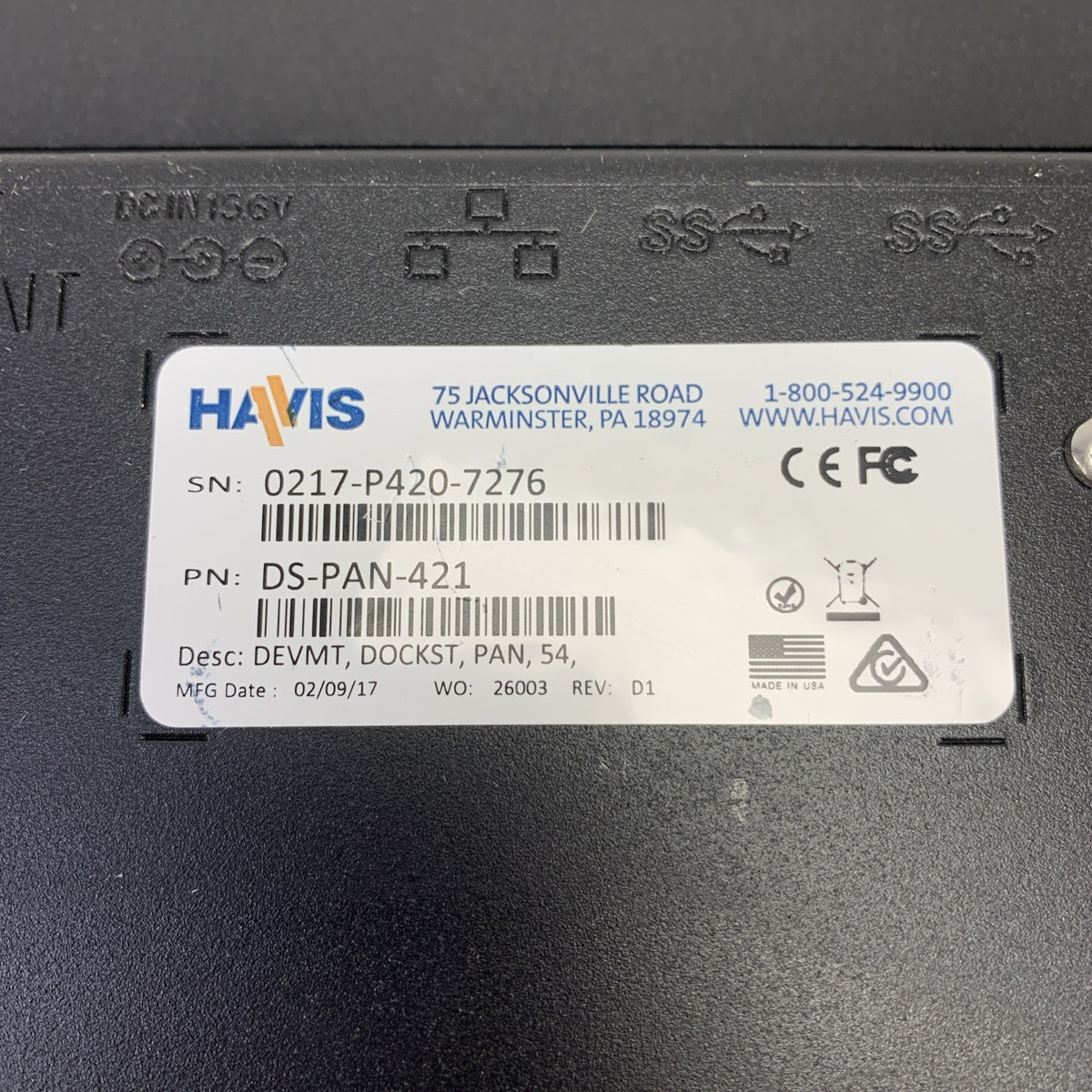 Havis DS-PAN-421 Docking Station Toughbook CF54 FZ55  - No Key No Cord - Tested6