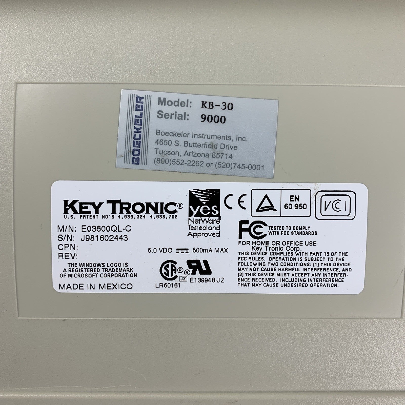 Keytronic E03600QL-C Wired Keyboard AT Clicky Mechanical Vintage Tested