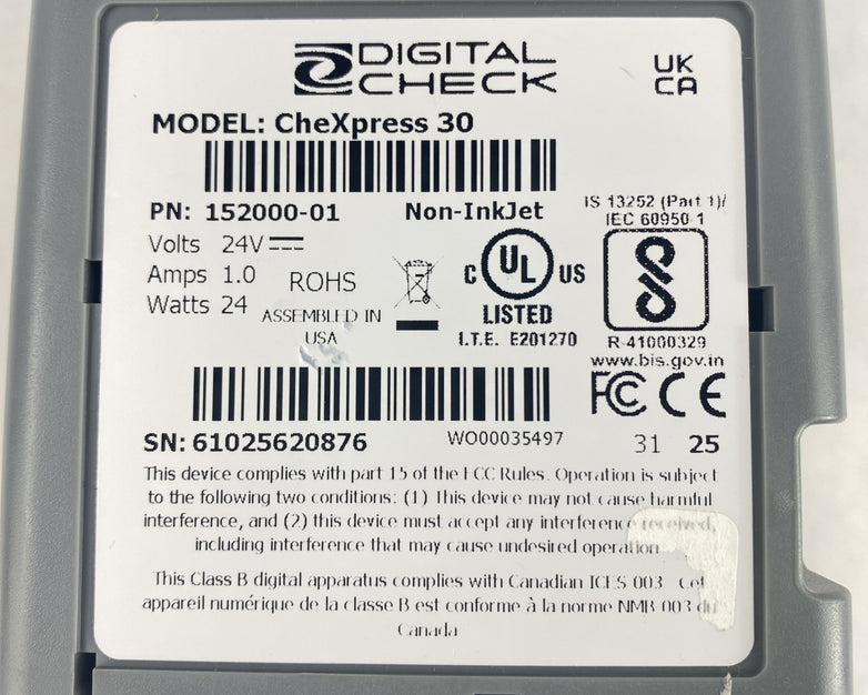 Digital Check Chexpress 30 Check Scanner Tested No AC Adapter