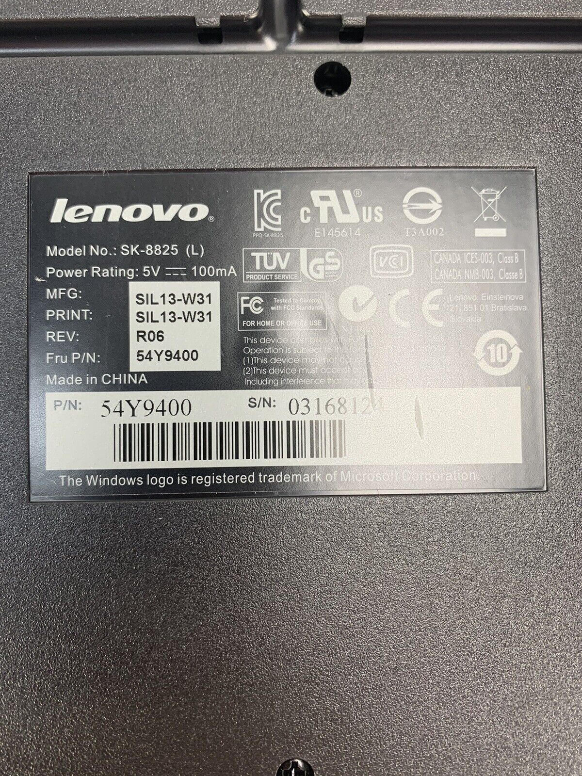 Lot 2 Lenovo SK-8825 41A5289 Wired Keyboard