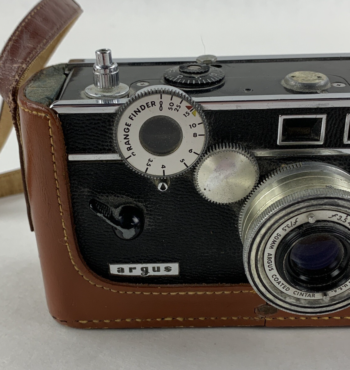 Argus Coated Cintar 50mm F3.5 Lens with Leather Case Vintage Untested No Film