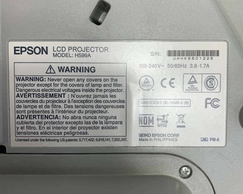 Epson BrightLink 595Wi H599A LCD Lamp Projector 2238 Lamp Hours - No Remote
