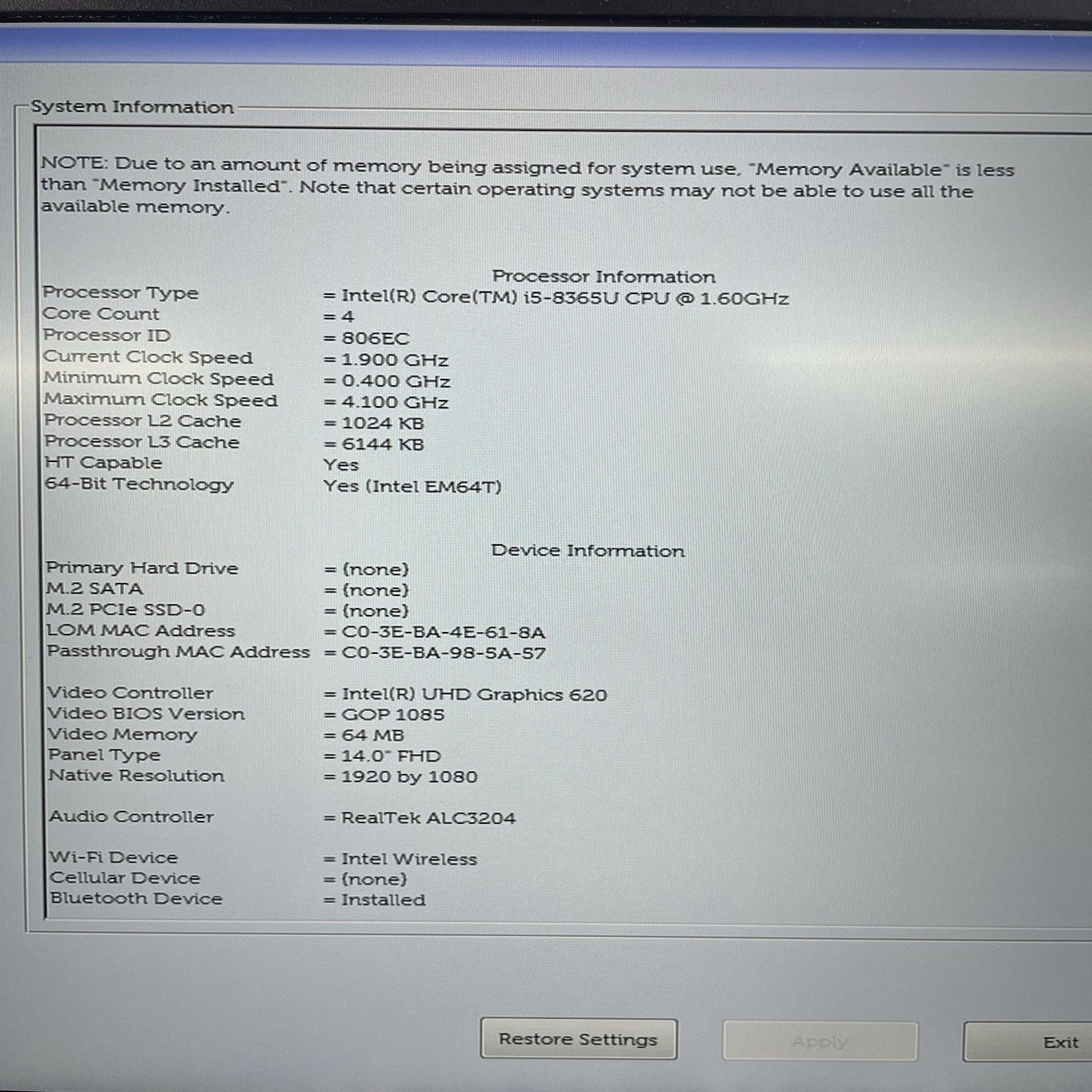 Dell Latitude 5400 14" i5-8365U 1.60 GHz 8 GB RAM No SSD/OS/AC/Batt- Bad Bottom3