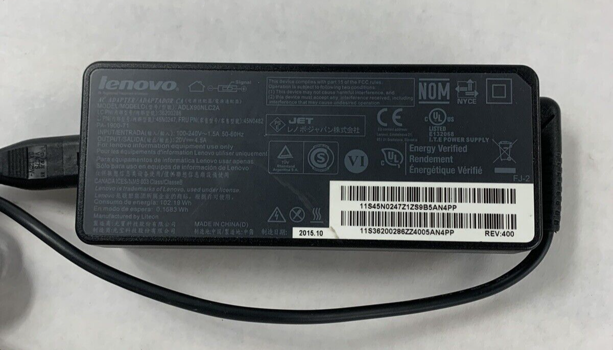 Mixed Lot of 5 Lenovo 20V 4.5A 90W AC Power Adapter