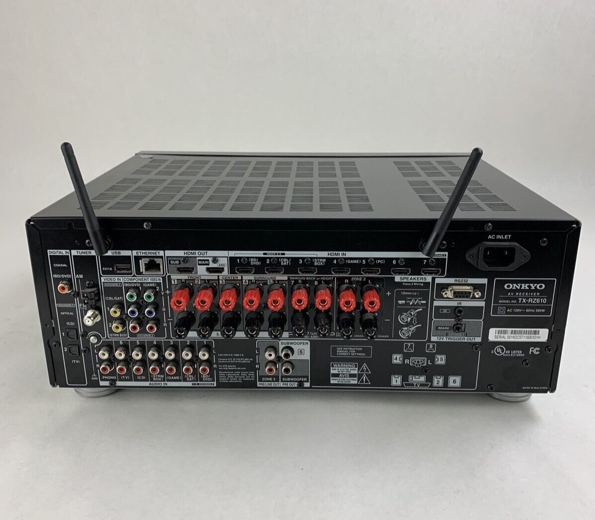 Onkyo AV Receiver TX-RZ610 For Parts and Repair No Power