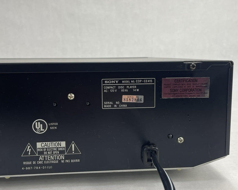 Sony CDP-415 5 DISK CD Player Tested No Remote