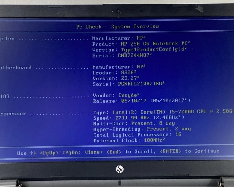 HP 250 G6 Core i5-7200U 2.5 GHz 8 GB RAM No Battery No HDD No OS