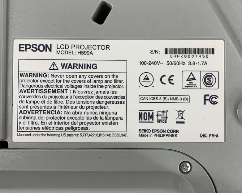 Epson BrightLink 595Wi H599A LCD Lamp Projector 876 Lamp Hours - No Remote