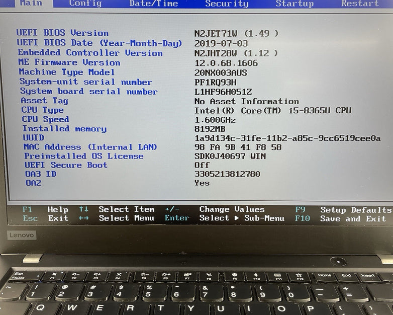 Lenovo ThinkPad T490s 14" i5-8365U 1.60 GHz 8 GB RAM No SSD/OS/AC - Bad Corner