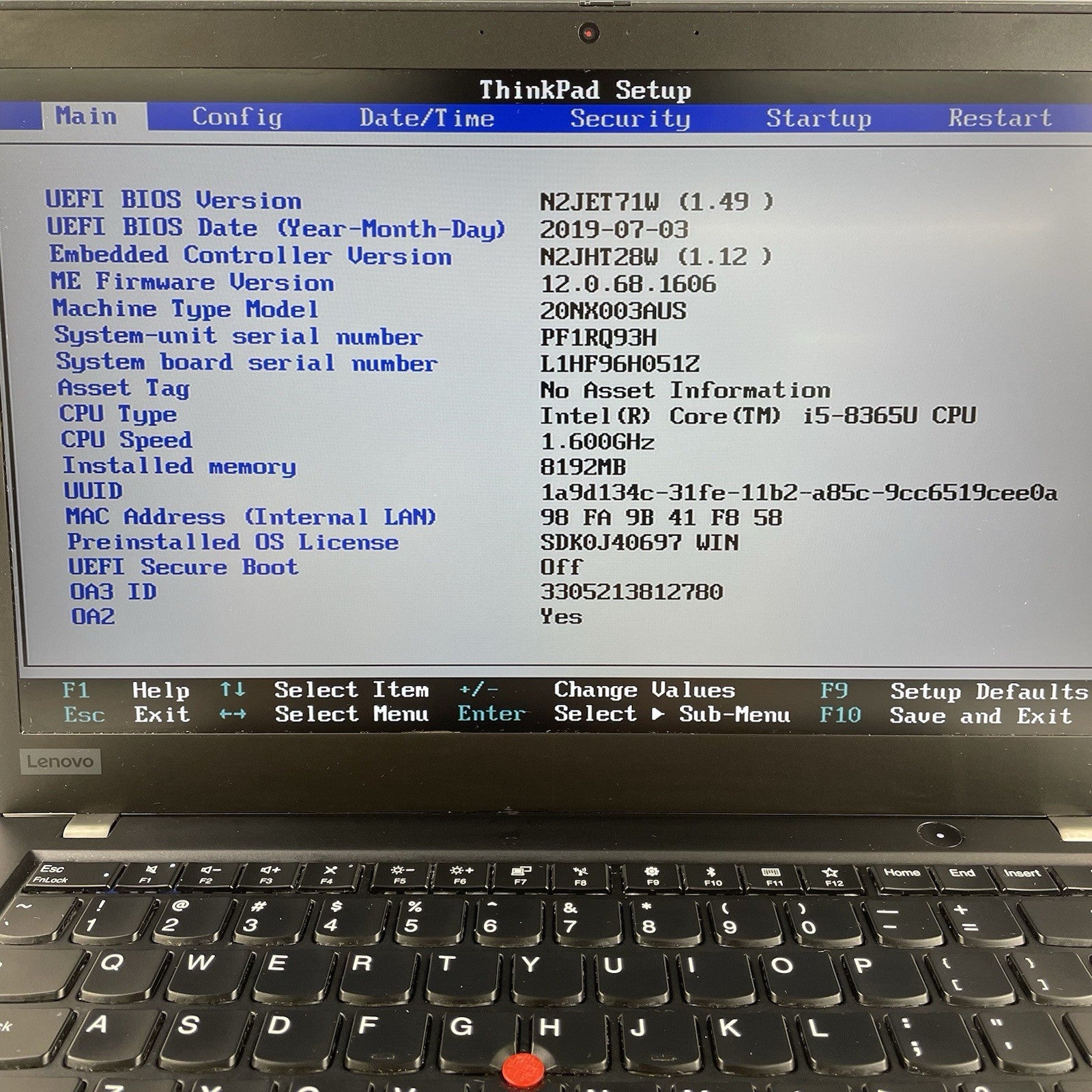 Lenovo ThinkPad T490s 14" i5-8365U 1.60 GHz 8 GB RAM No SSD/OS/AC - Bad Corner4