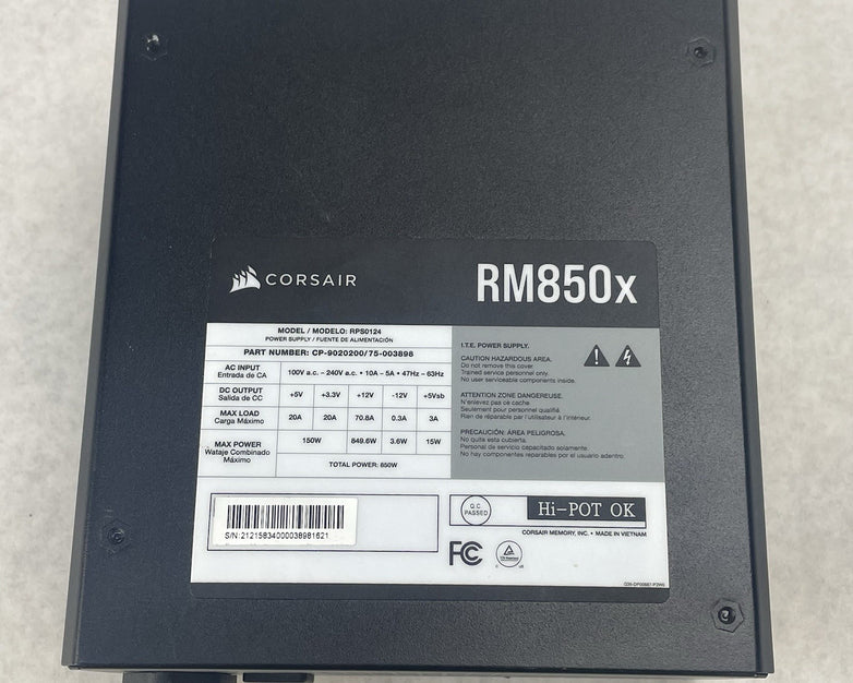 850W Power Supply Corsair RM850x RPS0110 / 75-003445 w/o cables