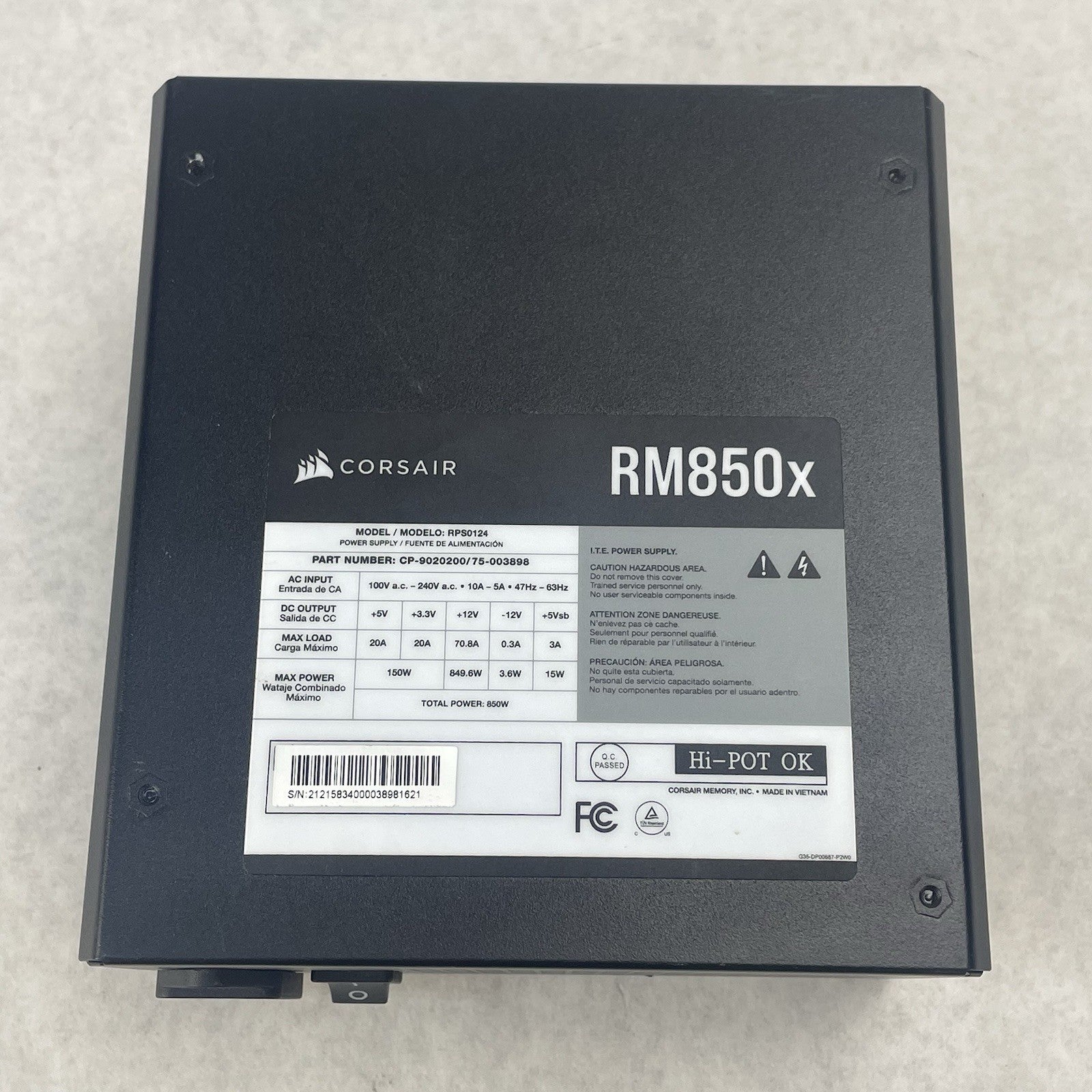 850W Power Supply Corsair RM850x RPS0110 / 75-003445 w/o cables5