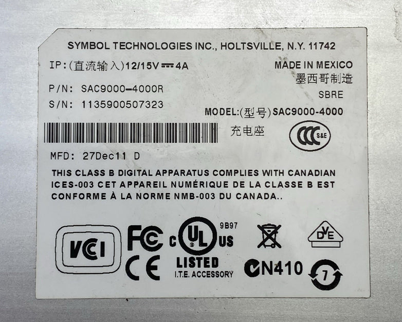 Motorola Symbol SAC9000-4000R Charging Cradle for MC9000 Series - No Power Cord