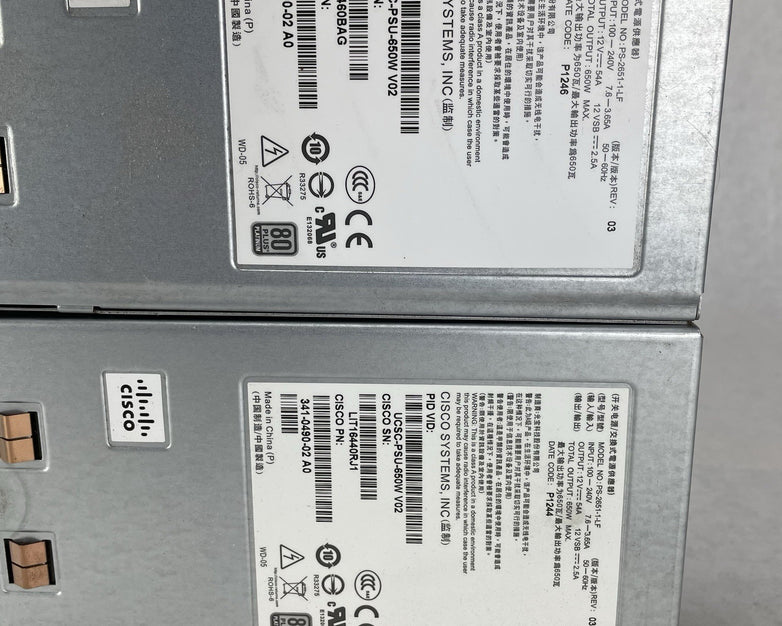 Cisco 650W Server Power Supply PSU 341-0490-02 A0 Lot of 2 Untested