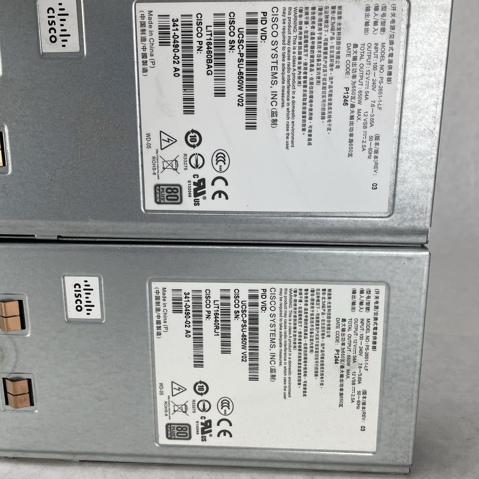 Cisco 650W Server Power Supply PSU 341-0490-02 A0 Lot of 2 Untested