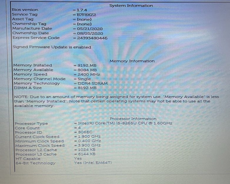 Dell Latitude 3310 13.3" i5-8265U 1.60 GHz 8 GB RAM No SSD/OS/AC/Batt - READ