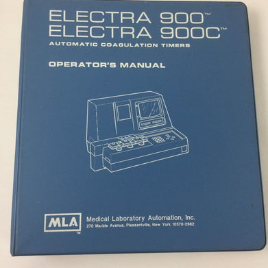 Medical Laboratory Operators Manual for Electra 900 and 900C