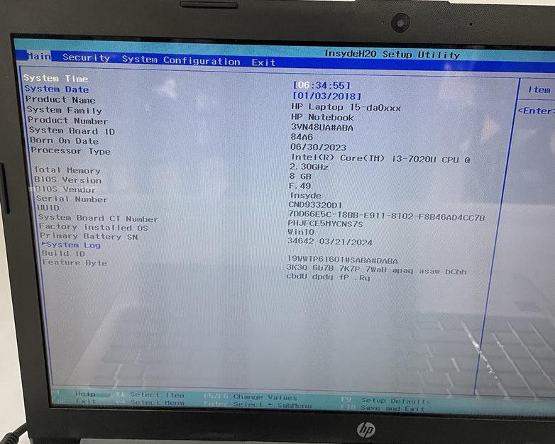HP 15-da0046nr 15.6" i3-7020U 2.30 GHz 8 GB RAM No SSD No OS - Bad Bottom