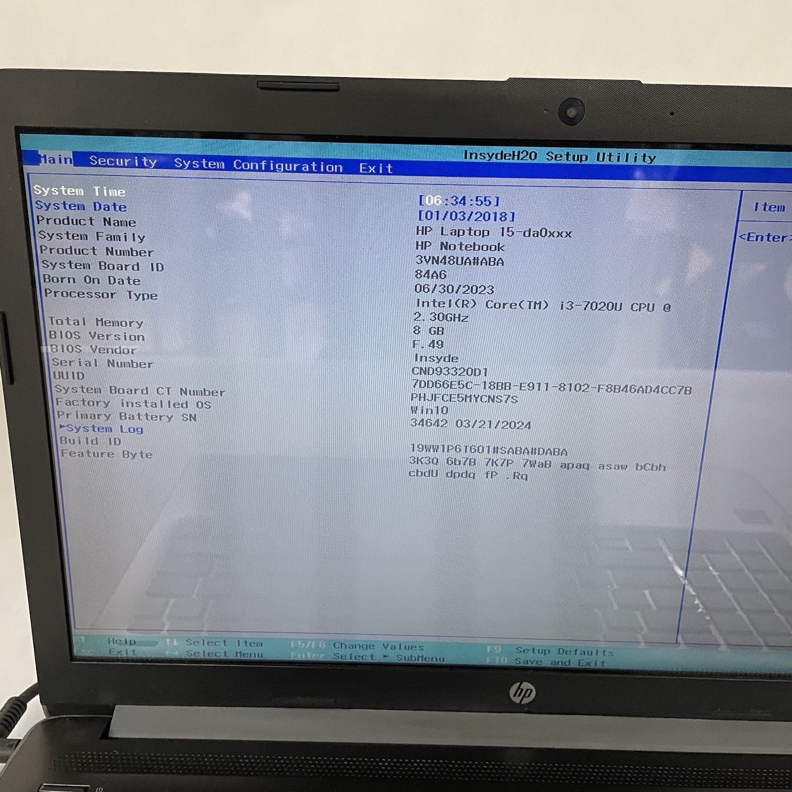 HP 15-da0046nr 15.6" i3-7020U 2.30 GHz 8 GB RAM No SSD No OS - Bad Bottom2