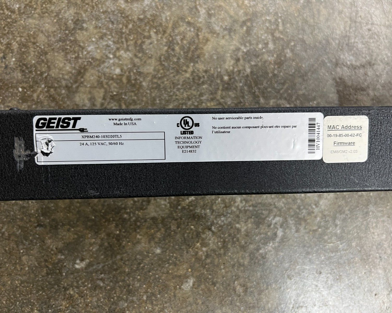 Geist XPBM240-103D20TL5 Smart PDU NEMA 5-20R Plug 30A 120V 24 Outlets