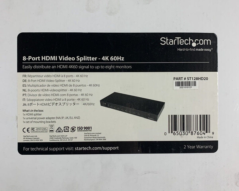 StarTech 4K 60hz HDMI Splitter 8 Port HDR Support 7.1 Surround Sound Audio