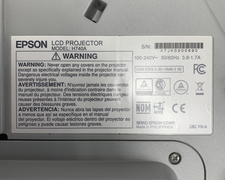 Epson PowerLite 695Wi H740A LCD Lamp Projector 1854 Lamp Hours - No Remote