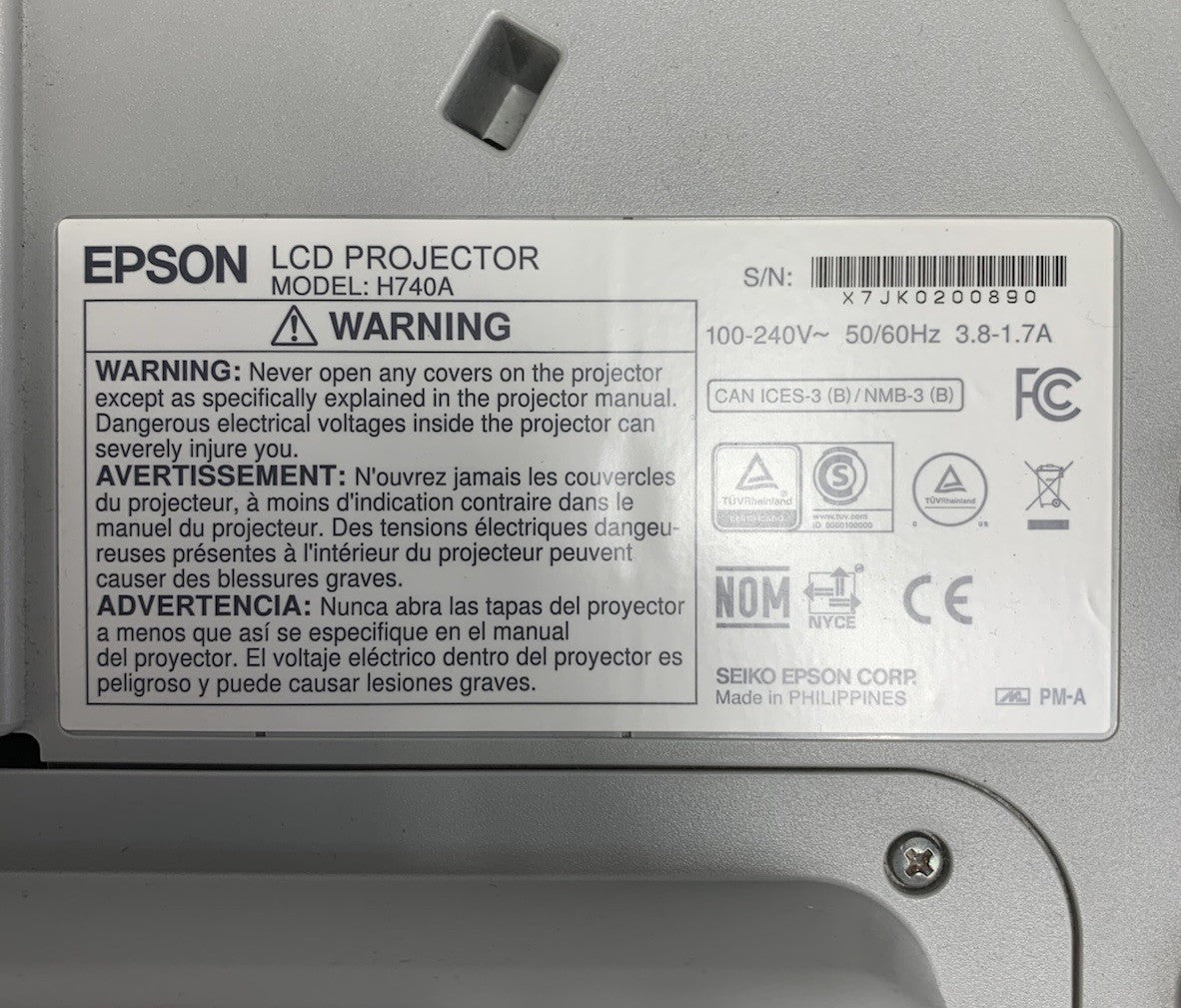 Epson PowerLite 695Wi H740A LCD Lamp Projector 1854 Lamp Hours - No Remote7