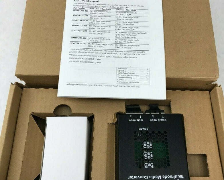 Transition Networks Stand-Alone Media Converter SFMFF w/ Power Supply 1315-220