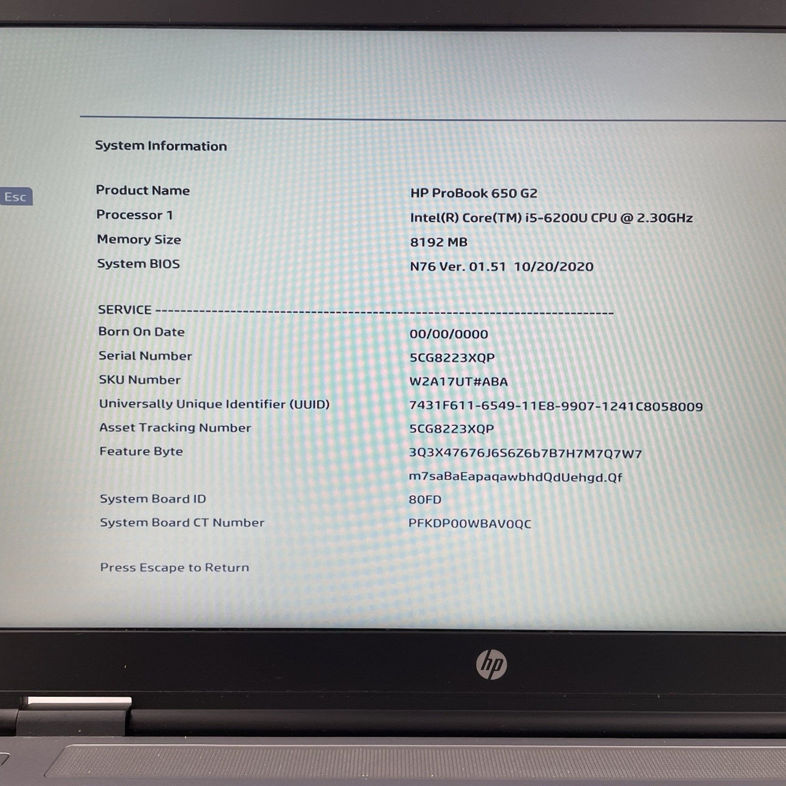 HP ProBook 650 G2 15.6" i5-6200U 2.30GHz 8GB RAM No SSD/OS/AC/Batt - Bad Corner3