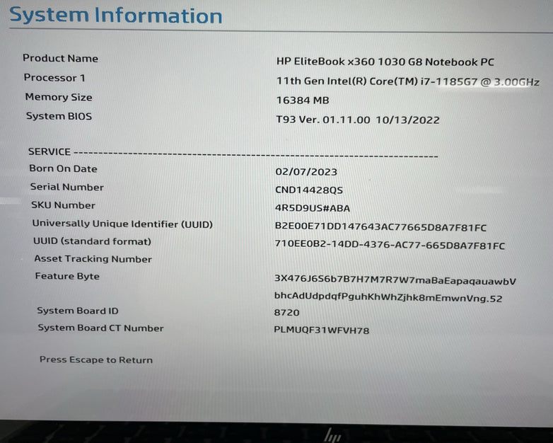 HP EliteBook x360 1030 G8 13.3" i7-1185G7 3.00 GHz 16 GB RAM No SSD/OS/AC - READ