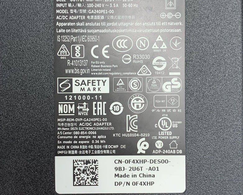 Dell GA240PE1-00 19.5V 12.3A 240W AC Adapter Power Supply