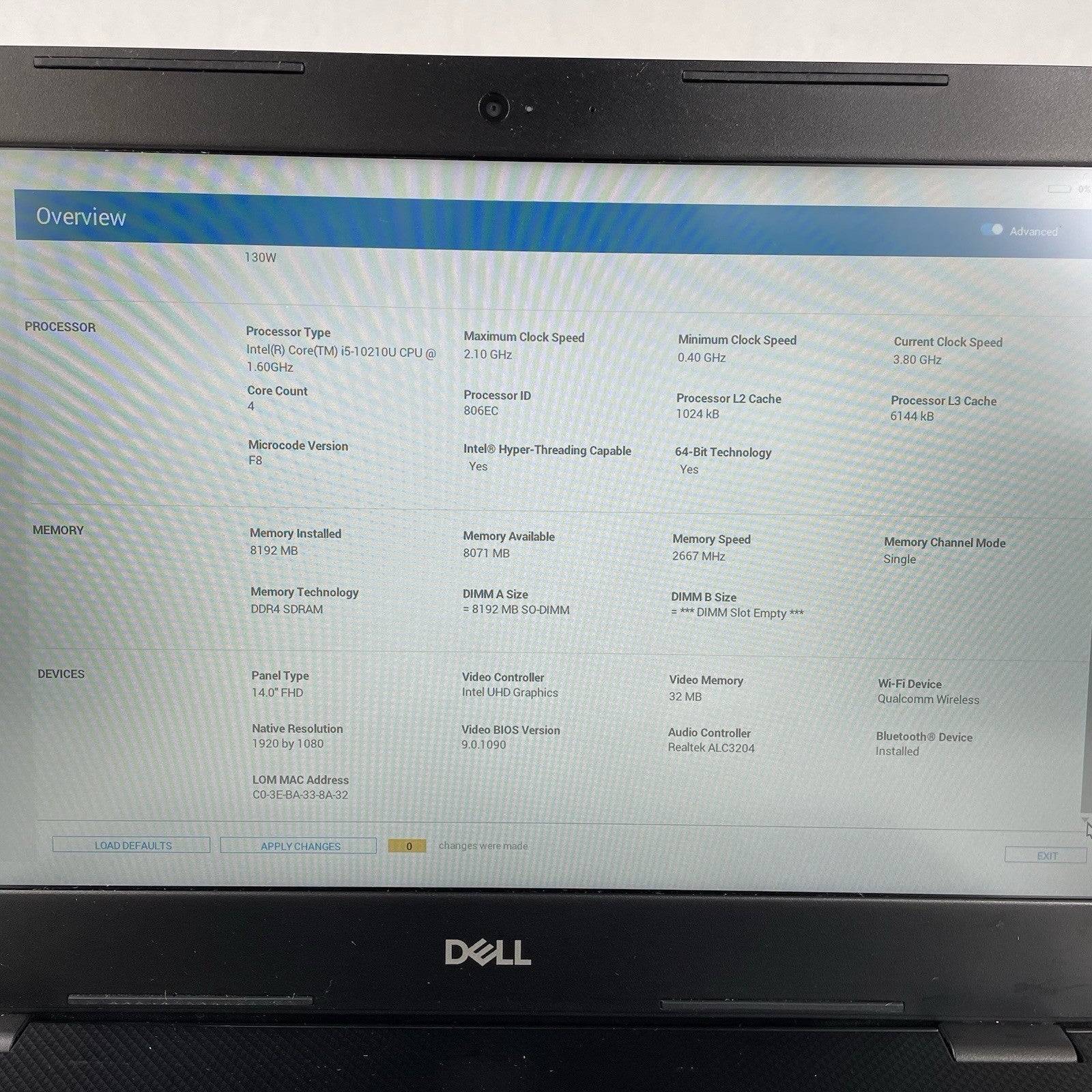 Dell Vostro 3490 14" i5-10210U 1.60 GHz 8 GB RAM No SSD No OS - Bad Edge3