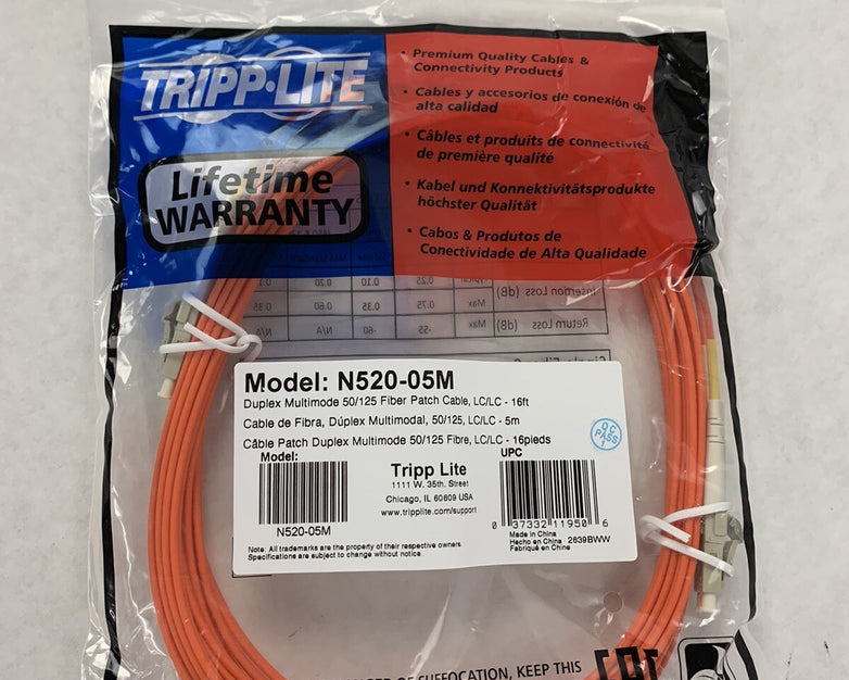 Tripp Lite N520-05M 5m Fiber Optic LC Male to Male Patch Cable - Sealed