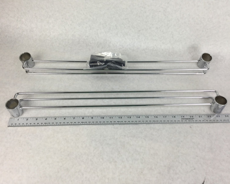 NEXEL Chrome Shelving Bar for Wired Shelving,1 Pair, 655CP21,w/4 Shelf Clips,NEW