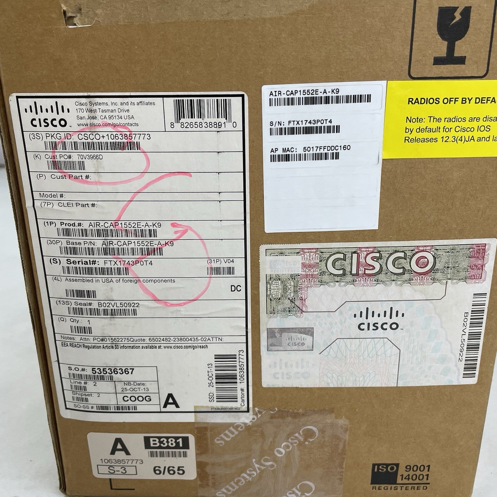 Cisco AIR-CAP1552E-A-K9 Outdoor Mesh Access Point w/ 3 Antennas AIR-ANT2547V-N