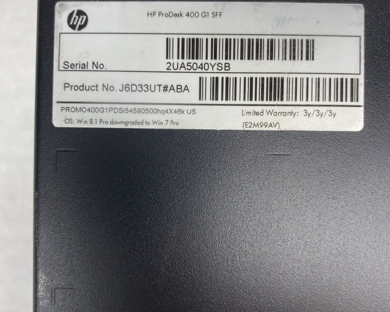 HP Prodesk 400 G1 SFF Intel Quad Core i5-4590 3.30GHz 1x8GB RAM No HDD No OS