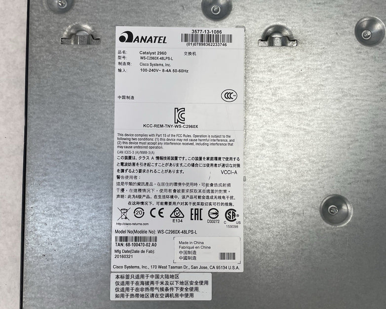 Cisco Catalyst WS-C2960X-48LPS-L V04 - Tested